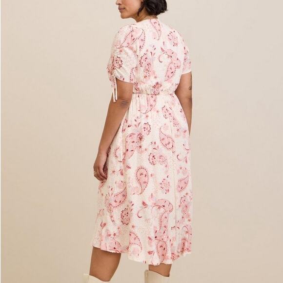 Torrid Pink Paisley Midi Swiss Linen Surplice Dress 2X NWT 40056372 - Picture 2 of 16